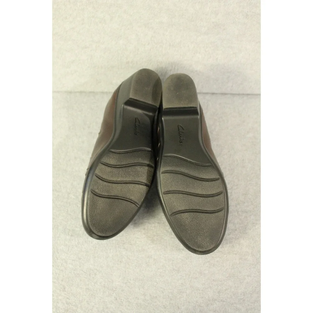 Clarks Bendables Brown Leather Zip up‎ Block Heel Ankle Boots Bootie Size 8.5